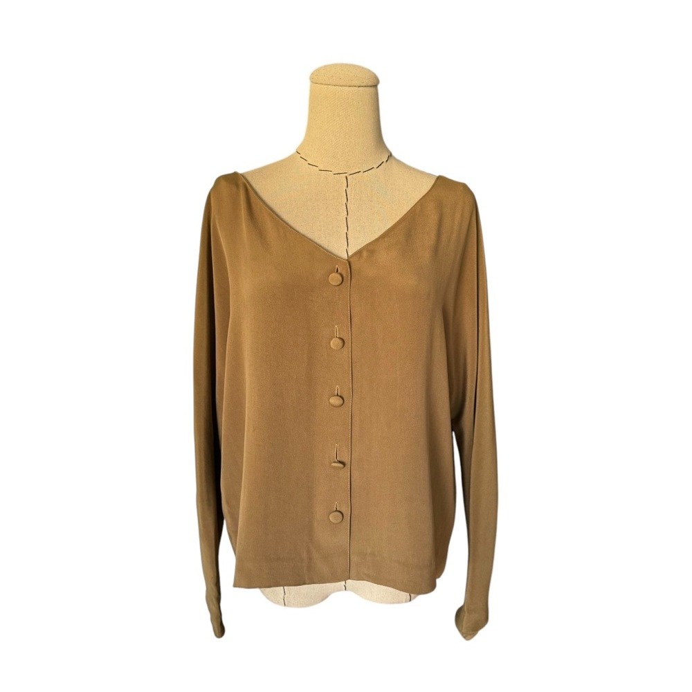 Vintage 80s Donna Karan 100% Silk ButtonUp Top Blouse Small Black Label Bergdorf